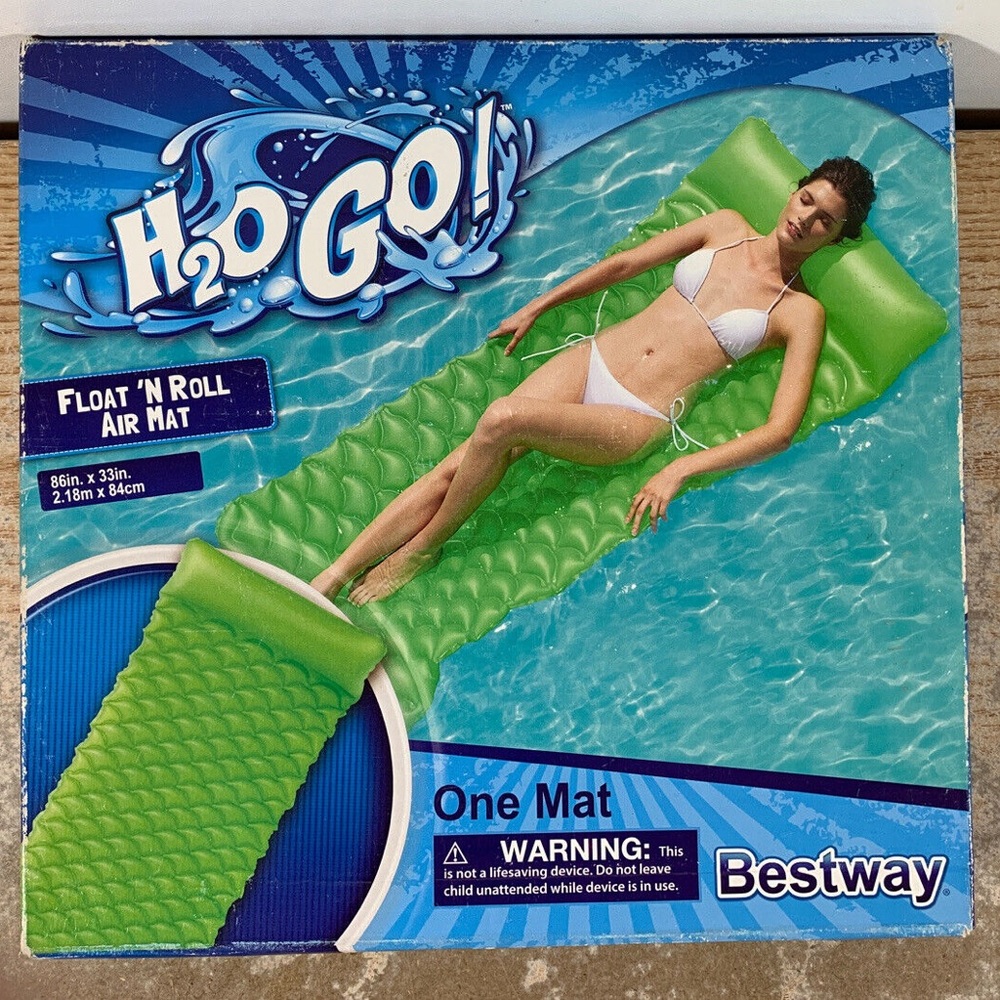 H20 Go! Float 'n Roll Air Mat Green 86"X33" New